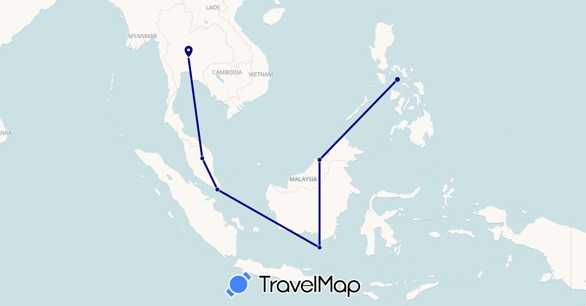 TravelMap itinerary: driving in Brunei, Indonesia, Malaysia, Philippines, Singapore, Thailand (Asia)